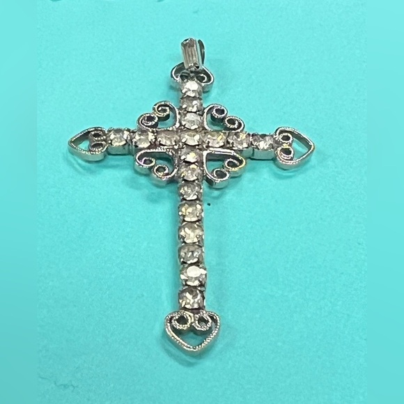 Vintage Rhinestone Cross Pendant/2in - Picture 2 of 9